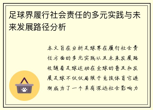 足球界履行社会责任的多元实践与未来发展路径分析